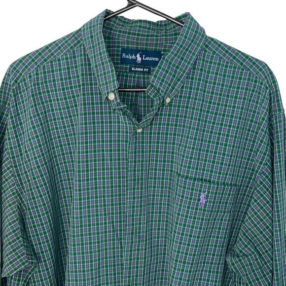 Ralph Lauren Mens Classic Fir Plaid Button Down Size XL Green/Purple - Picture 2 of 8